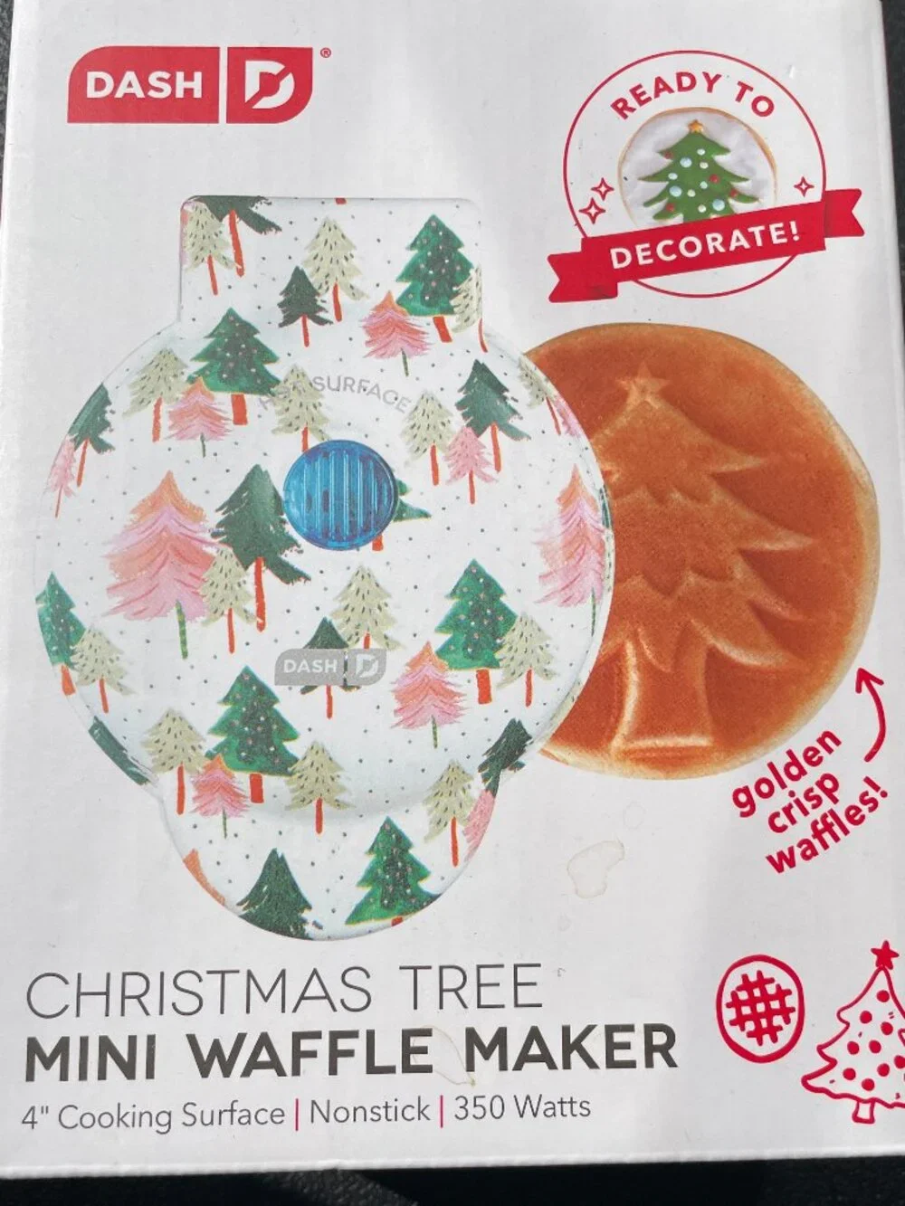 Dash Christmas Tree Mini Nonstick Waffle Maker-NWT
